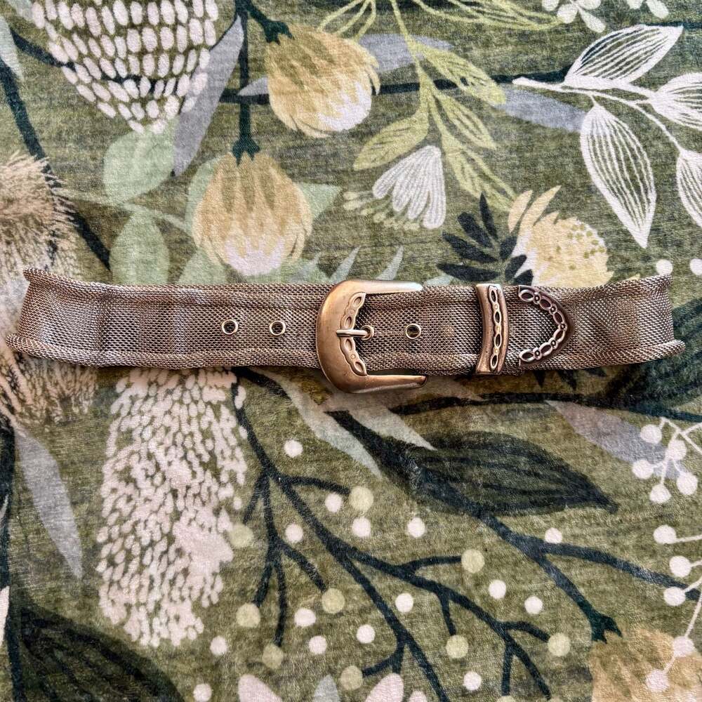 Vintage Silver Tone Metal Mesh Belt with Ornate Filigree Buckle